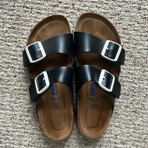 Birkenstock Arizona 38, Black leather white buckle